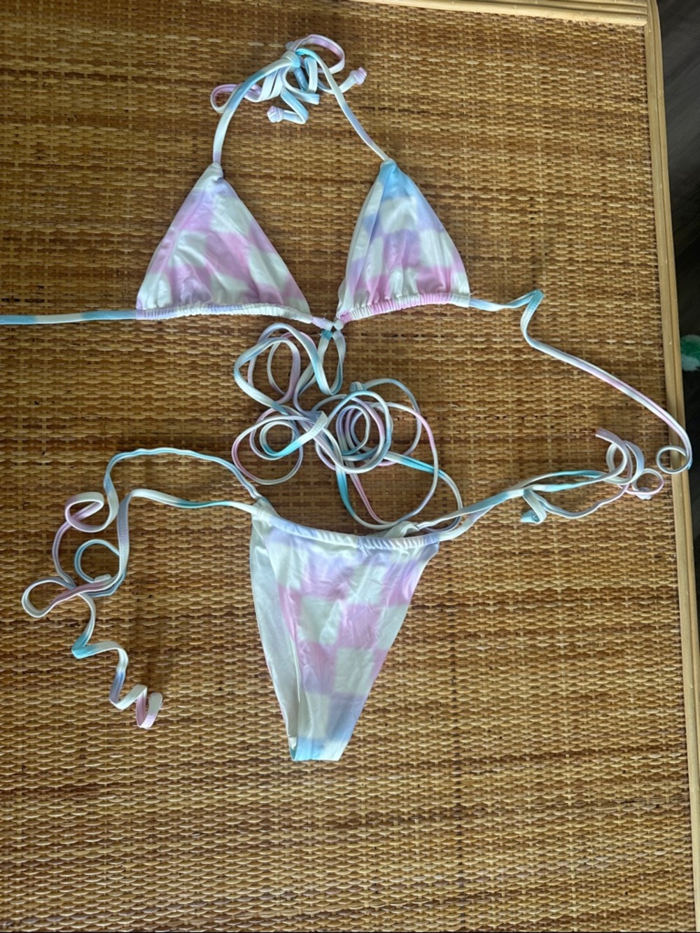 Frankie's Bikinis Alo Collab Pastel Ombre Checkered Set- Small Top Medium Bottom